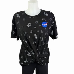 NASA T-shirt Womens Size XL Black Tie Front Top